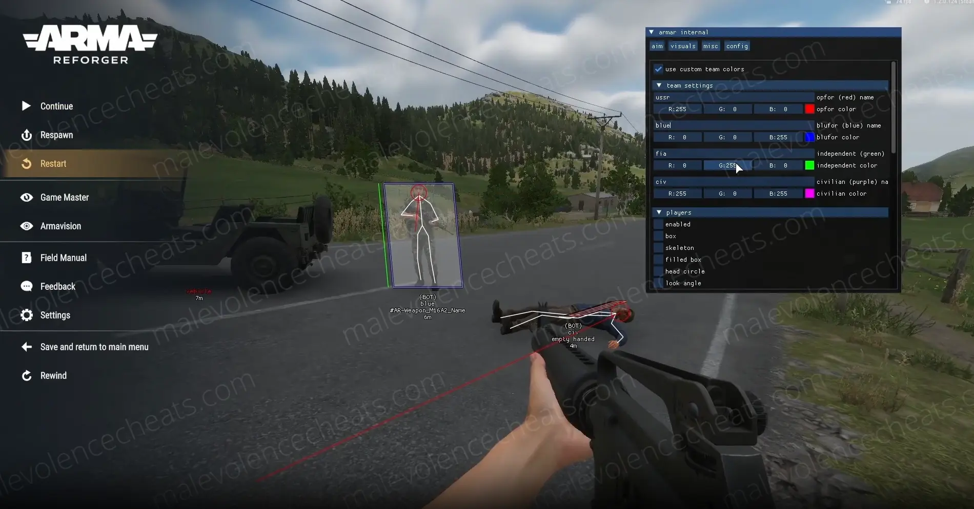 An illustration of a player using a precision aimbot in a tactical gaming environment.